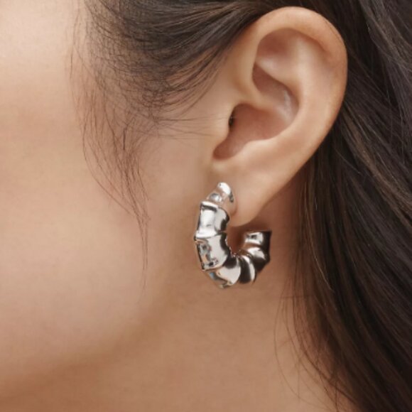 NWT Small Metallic Bamboo Hoop Earrings Gold, Anthropologie - Picture 1 of 6